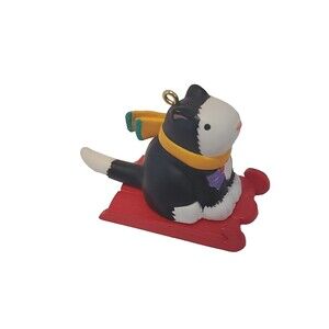 Hallmark Granddaughter  Holiday Tree Ornament Cat On Sled 1996 Vintage Christmas